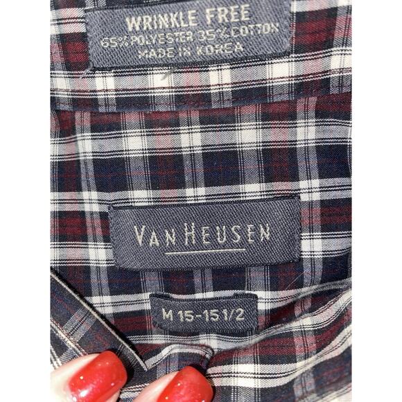 Van Heusen Mens Casual Short Sleeve Wrinkle Free Plaid Shirt Size M 15-15.5 - Picture 3 of 3